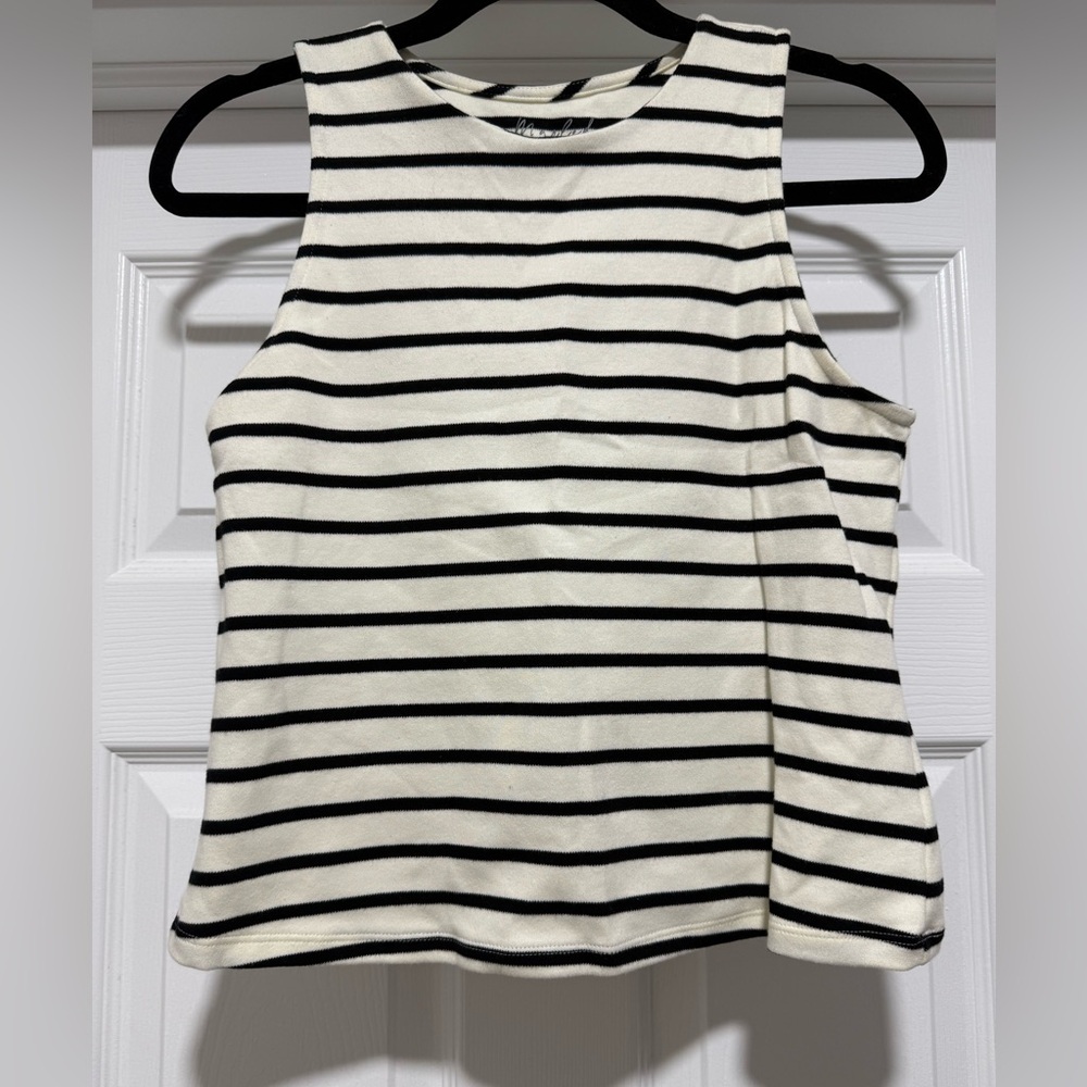 Marled Black & White Striped Tank Top
